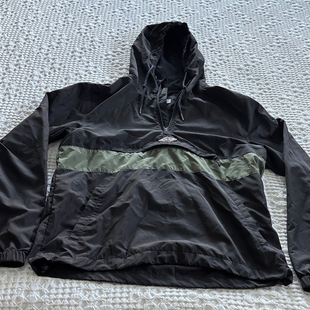 Billabong Black Windbreaker with Olive Green Stripe